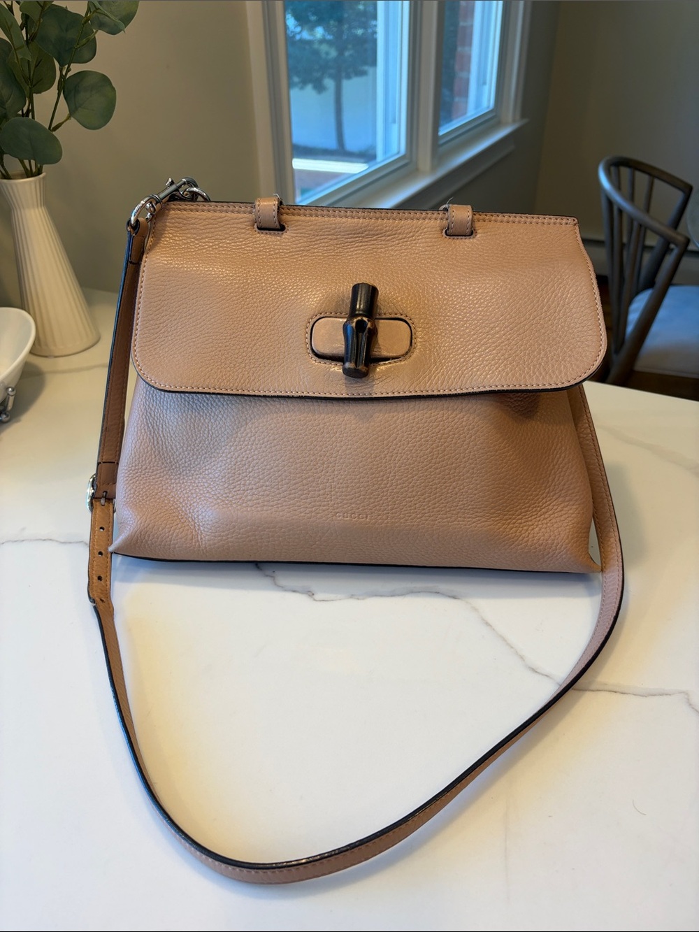 Pre-Loved Gucci Leather Bamboo Daily Leather 2Way Beige Handbag